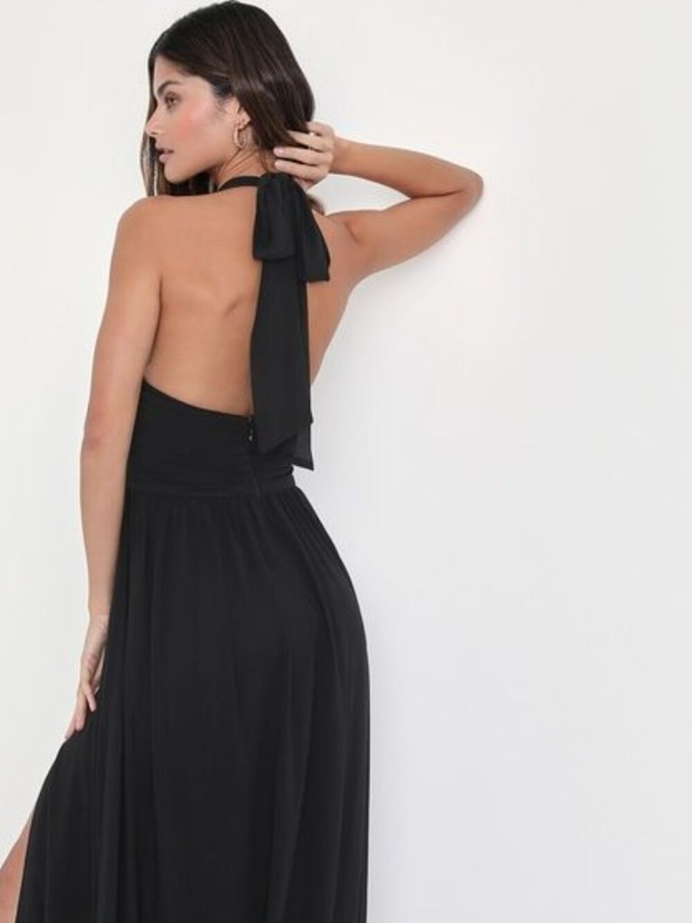 90's/Y2K A-line Midi/Maxi Halter Dress - Femme Fatale Black